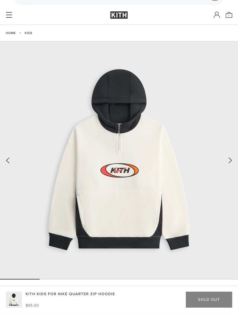 Kith Kids Quarter-Zip Hoodie - White and Black with Orange Logo